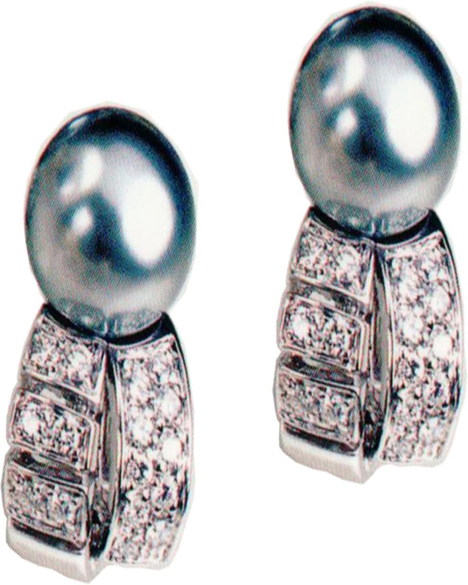 18K White Gold Tahitian Pearl and Diamond Earrings